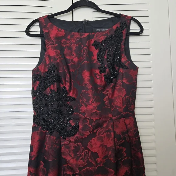 Carmen Marc Valvo Beaded Floral Dress Size 8 - Picture 3 of 13